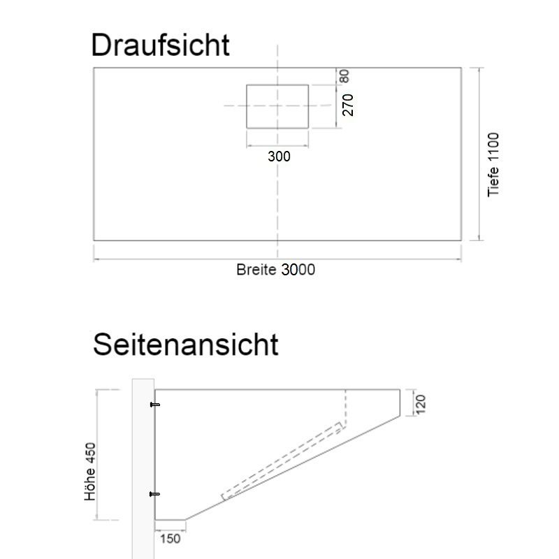 Wandhaube mit Motor - B 3000 x T 1100