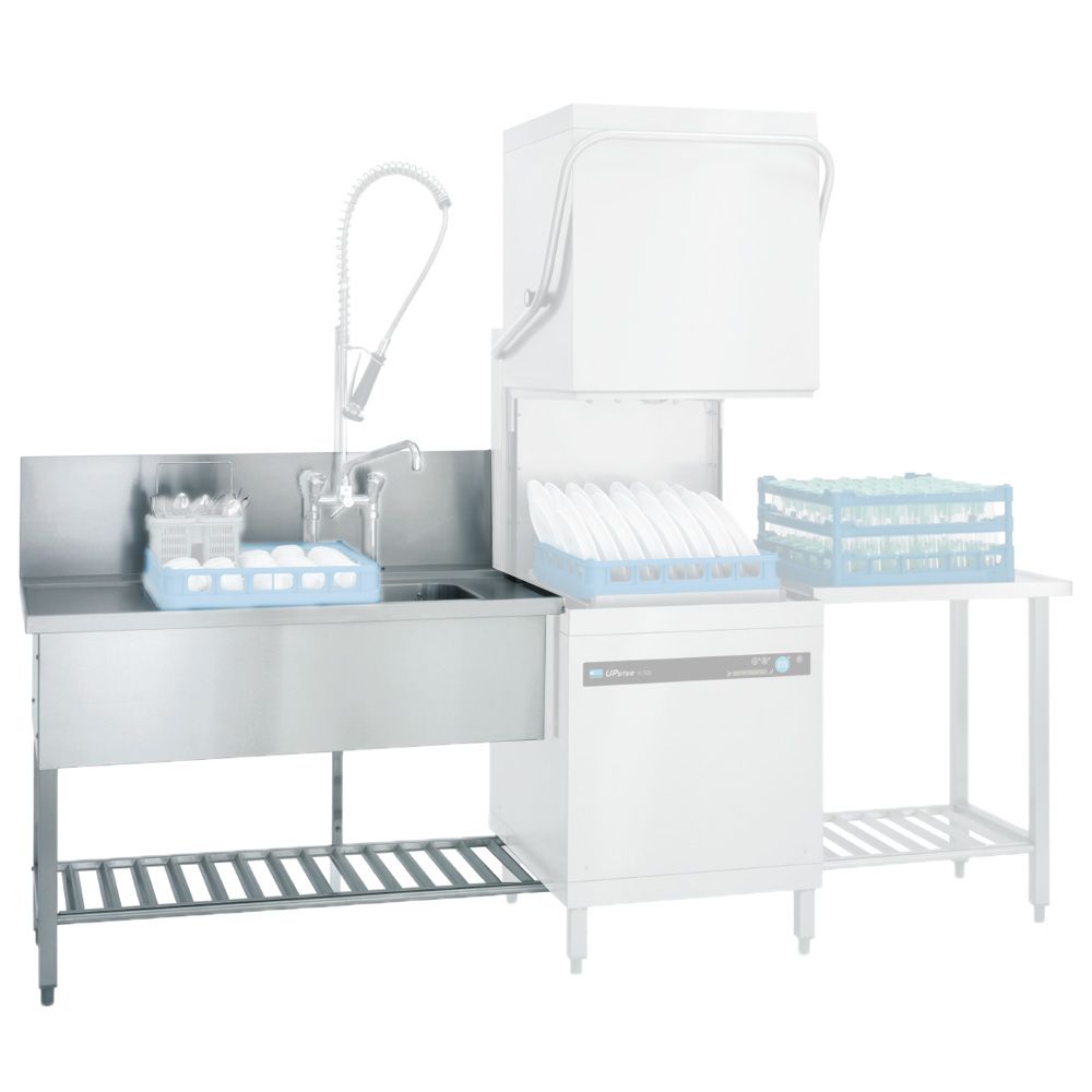 Meiko Anbautisch mit Becken, Spritzblech & Abstellrost - B 2500