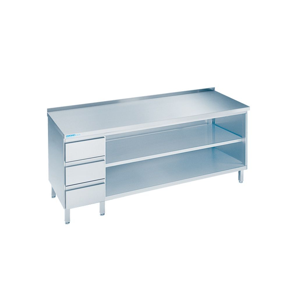 Chromonorm Arbeitsschrank offen - Schubladenblock - mit Aufkantung - B 1000 x T 700 x H 850-900 mm