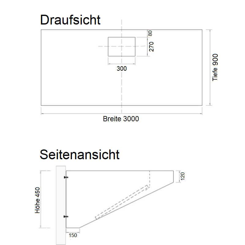 Wandhaube mit Motor - B 3000 x T 900
