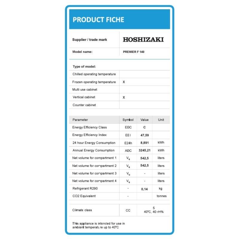 Hoshizaki Tiefühlschrank Premier F 140 L