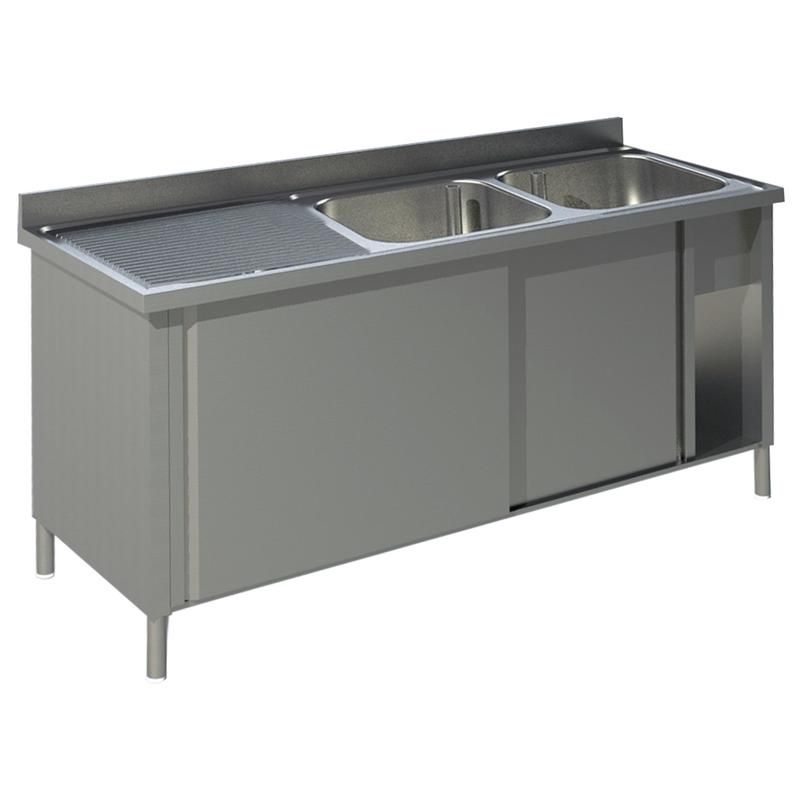KBS Spülschrank mit Schiebetüren B 160cm - 2 Becken rechts