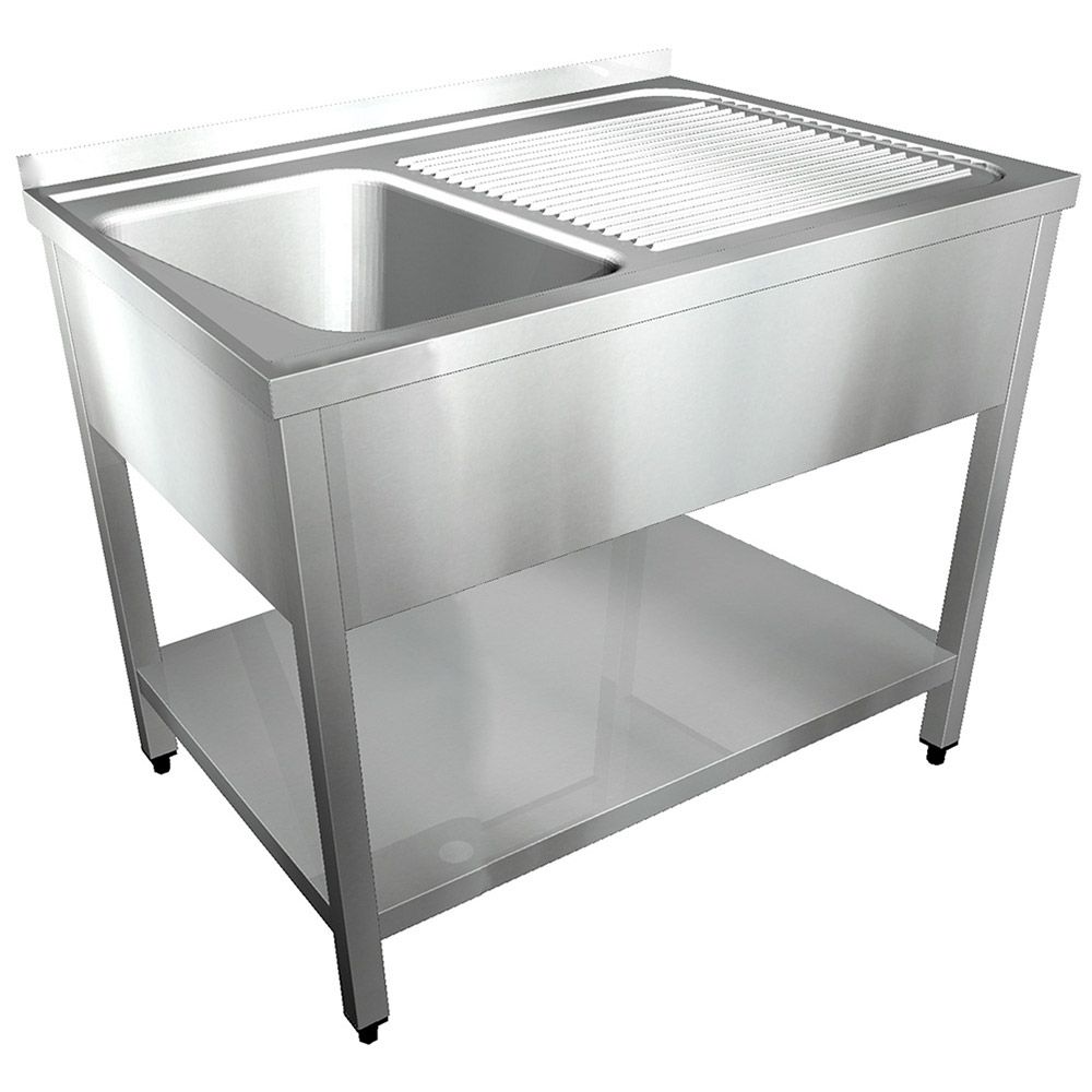 Edelstahl Spültisch STG - B 1200 x T 700 mm - 1 Becken links - mit Grundboden