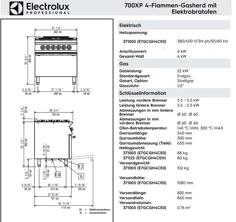 Electrolux Gasherd 700XP - 4 Flammen mit E-Backofen