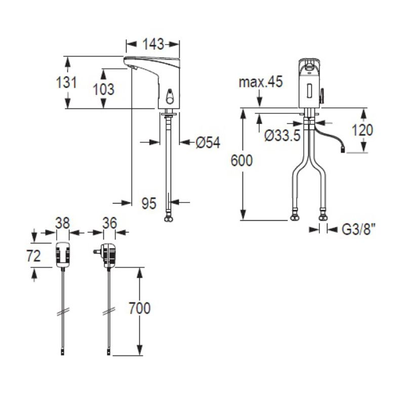 Echtermann Gastro Sensor-Mischbatterie 1/2" 6,5 l/m - Netzbetrieb