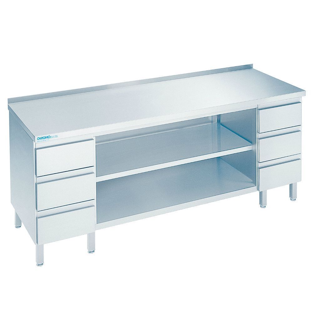 Chromonorm Arbeitsschrank offen - Schubladenblöcke - Aufkantung - B 2200 x 700 x H 850-900 mm