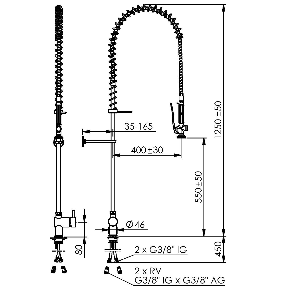 Echtermann CLASSIC CLEAN Einhebelmischbatterie - Schlauchlänge 1m