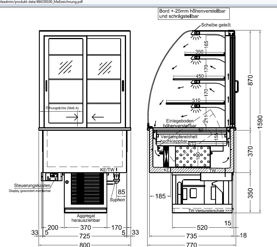 Nordcap Einbaukühlvitrine Gastro HCGR-145-87-E R290
