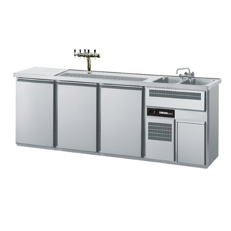 Chromonorm Biertheke [2 Becken rechts / 3 Türen]