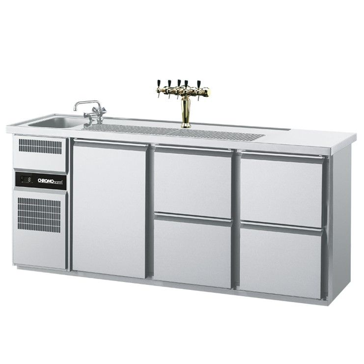 Chromonorm Biertheke [1 Becken links / 1 Tür / 4 Schubladen]